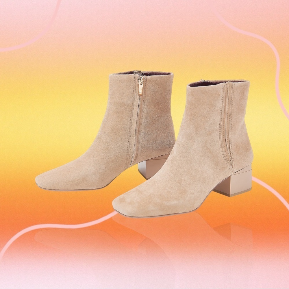 Franco Sarto ‘Waxtona’ Beige / Nude Genuine Suede Block Heel Ankle Boots Size 9